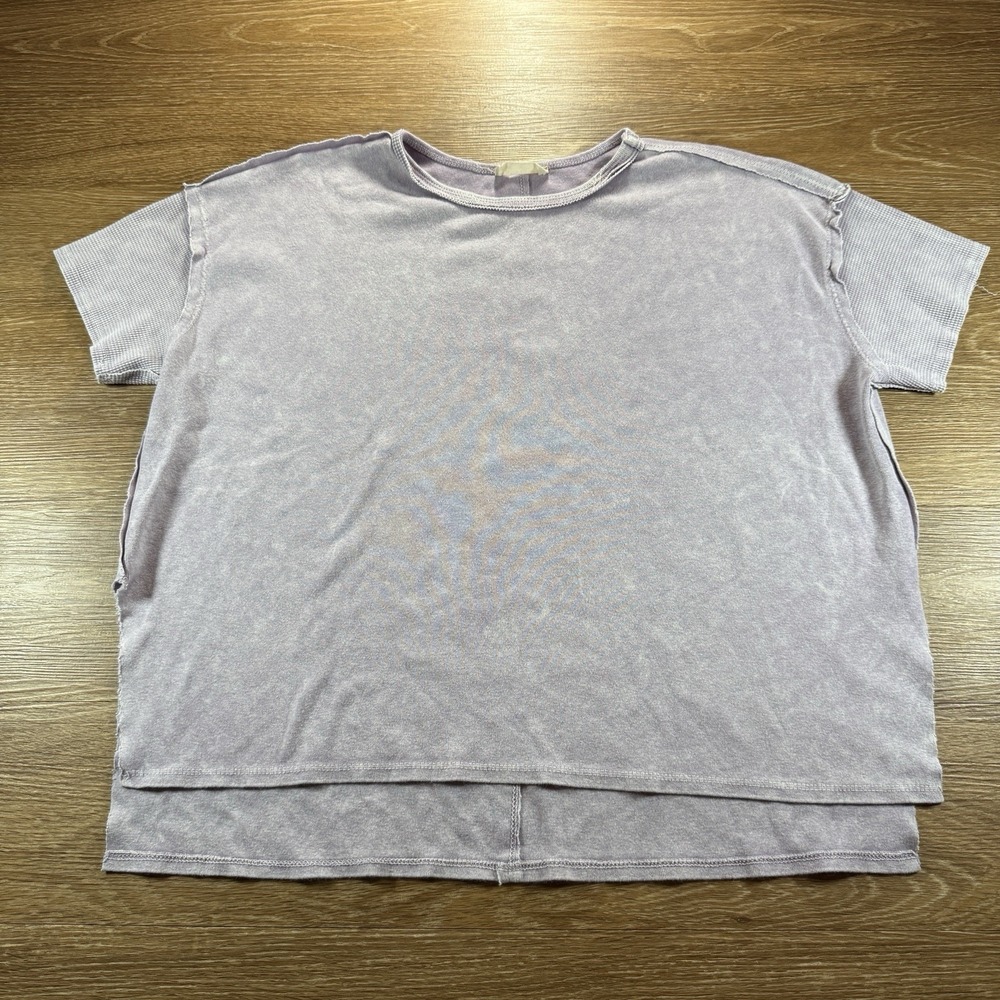 Altar'd State Women's S Washed Lavender Oversized High Low Top Short Sleeve